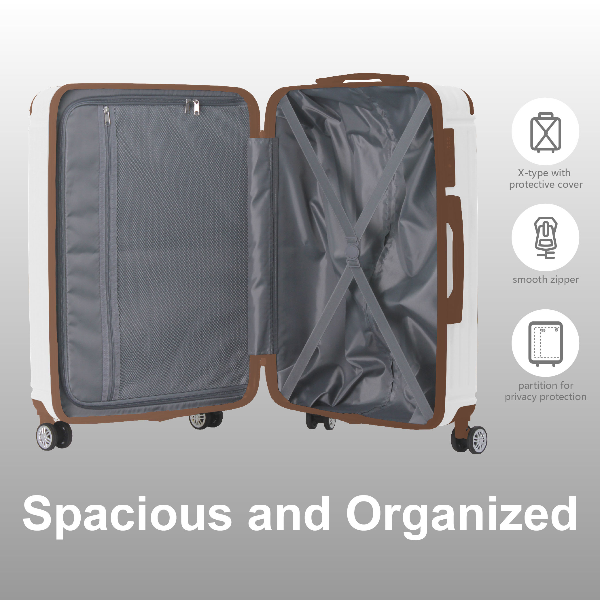 Brown 3-Piece Premium ABS Luggage Set-20", 24", And 28" Suitcases With Multi-Position Handle, Silent Spinner Wheels, And TSA-Approved Lock-Durable, Stylish, And Spacious Travel Gear_voghion.com